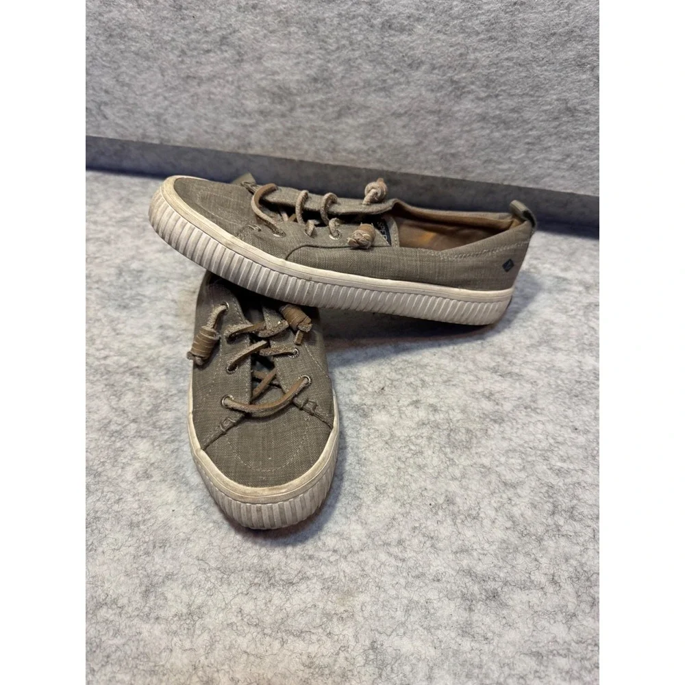 Sperry boat shoes deck grey fabric lace up Woman's Size 7.5 summer beach